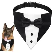 Dog Tuxedo Suit Wedding Bandana Collar with Bow Tie, Adjustable Formal Dog Tux