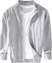 [Gsywaipei] Men's Collar Knitted Cardigan Zip Up Long Sleeve Male Knit Sweater Coat Slim Solid Color Knits Sweaters Coats, Light Grey, XL