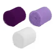 3 Rolls 1.5 In x 5 Yd Fringe Silk Chiffon Ribbon, Drak Purple/Purple/White