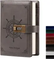 B6 Leather Journal with Lock, Three-Digit Password Diary with Combination Lock f