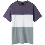 Men's Adult Unisex Drop-Shoulder Colorblock T-Shirt Top Cascual Plain Basic Tee - Purple/White/Grey