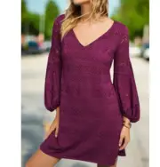 Anthropologie Mini Knit Dress XS Purple V-Neck Long Balloon Sleeve A-Line