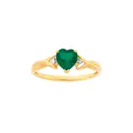 9ct Gold, Created Emerald & Diamond Heart Ring in Green