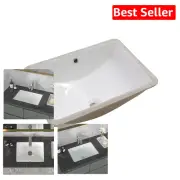 Modern Undermount Rectangular Vessel Sink - 18x14 Inch Glossy White Ceramic