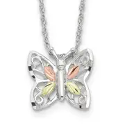 Sterling Silver Landstrom'S Mt. Rushmore Black Hills 12K Gold Accents Butterfly 18 Inch Spring Ring Clasp Necklace