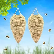 2 Pack Big Crochet Fake Wasp Nest Decoy - Hanging Imitation Hornet wasp hive nests Decoy for Outdoor Stay Away from Wasps Hanging Wasp Deterrent for Wasps Hornets (Khaki Yellow)