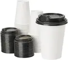 Disposable Coffee Cups with Lids - 100 Pack, 12 Oz Paper to Go Hot Cups