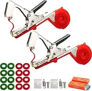 Plant Tying Machine 2pcs,Speedy Plant Tying Machine with16 Rolls of Tapes+20000pcs Staples,for Vegetable Grape Cucumber Tomato Flower and Pepper (red)