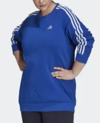 Adidas Essentials 3-Stripe Fleece Sweatshirt Plus Size 2X Bld Blue White H10173