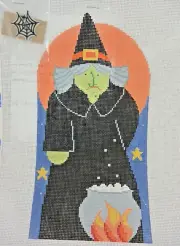 Hand-painted Needlepoint Canvas, Halloween Witch with stitch guide & charm