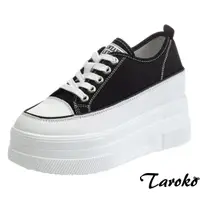 在飛比找momo購物網優惠-【Taroko】黑白配色帆布內增高厚底休閒鞋(黑白色)