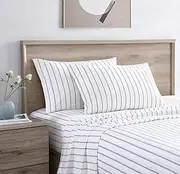 Stone Cottage - King Sheets, Cotton Percale Bedding Set, Crisp & Cool Ideal Bedding Set (Trenton Stripe Grey, King)