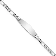 Solid 14K White Gold Soft Diamond Shape Figaro Link ID Bracelet