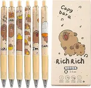 ycezw Capybara Pencil, Capybara Pens, Retractable Roller Rolling Ball Pens with 0.5 mm Fine Point, 6 x Aesthetic Pens with Black Ink, Unusual Animal Pens for Classroom