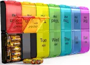 Extra Large Pill Organizer 2 Times a Day Weekly XL AM PM Pill Case 7 Day Rainbow
