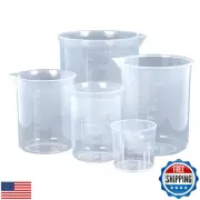 5 Pack Plastic Measuring Jugs, Transparent Lab Graduated Beakers, Heat Resist