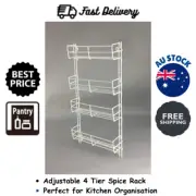 Spice Rack 4 Tiers, Adjustable, White, Wall Mountable | NEW AU STOCK