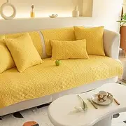 [Xiao Hua] Farmhouse Geometric Embroidered Couch Sofa Cover Cotton Quilted Sectional Couch Cover Non-Slip Sofa Slipcover Furniture Protector for Kids, Dogs, Cats (Yellow,28"x28")