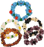 [JEWEDECO] Creative Flower Ring for Girls Delicate Bead Flower Design 5pcs Ring Set Random