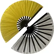 1Pcs Large Folding Hand Rave Fan,Clack Handheld Fan,Gold Hand Fan,For Festivals,