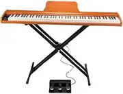 GROZY Digital Electric Progressive Weighted Hammer Action 88 Keys Piano Electronic MIDI Keyboard, Portable Digital Piano with 3 Sustain Pedal USB (Wood NO Stand)