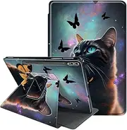 RAUEDWDJS Case for Samsung Galaxy Tab S9 Plus/FE Plus 12.4 Inch - 360 Degree Rotating Multi-Angle Viewing Protective Cover with S Pen Holder, Auto Sleep/Wake - Cat Butterfly