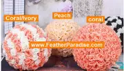 Coral/Ivory Rose Flower Ball Pomander Wedding Kissing Ball 9-10 inches 1 piece