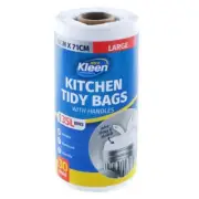 Bin Liner Kitchen Tidy Garbage Bag with Handle 35L 58cm x 71cm - 30pk Large - Wh