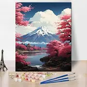 TISHIRON Paint by Numbers Kit for Adults Mt Fuji at Lake Kawaguchiko, DIY Paint by Numbers, Natural Landscape Paint by Numbers Kit Oil Painting Acrylic Painting Arts and Craft 16x20Inch Without Frame