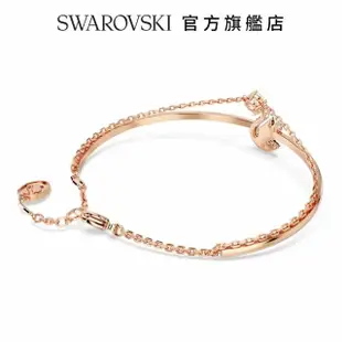 【SWAROVSKI 官方直營】Swarovski Swan 手鐲 天鵝 黑色 鍍玫瑰金色調