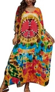 [YouKD] Women's Summer Boho Kaftan Plus Size Robe Beach Coverup Bathrobes One Size Dress