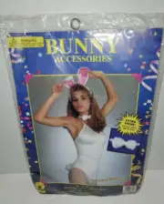 Sexy BUNNY COSTUME ACCESSORIES Ears Tail Bowtie 3pc NEW White Plush Rabbit