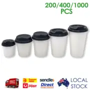 Single Wall Coffee Paper Cups White & Flat or Sipper Lid 4/6/8/12/16oz