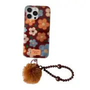 for iphone16promax/15pro/14/13 case，Floral Pattern iphone14 Lanyard+phone case