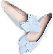 [SAILING LU] Bow-Knot Ballet Flats for Women Pointed Toe Crystals Wedding Shoes Comfort Light Weight Loafers, 241-sky Blue, 10