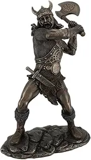 Bronze Finish Viking Warrior Wielding Ax Statue Sculpture