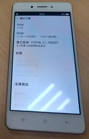 ╭✿㊣ 二手 5吋 玫瑰金 OPPO 手機【F1f】3GB/16G 功能正常 附充電線,變壓器,耳機 特價 $799 ㊣✿╮