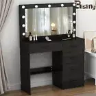 Dressing Table with Large Mirror & 11 LED Lights Makeup Vanity Table w/ Drawers