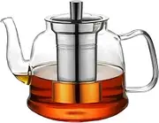 CMXING Glass Teapot 1600 ml with Stainless Steel Tea Strainer, Borosilicate Glass, Transparent, 1.6L