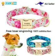 Personalised Floral Dog Collar Custom Pet ID Collar Flower Print Nylon