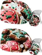 [YTYVAGT] 2-Pc,Nurse Scrub Caps,Scrub Hats with Buttons and Cotton Sweatband,Assorted Cookie Food Pattern