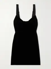 [LIBEROWE] LIBEROWE - + Net Sustain Duchesse Satin-trimmed Cotton-velvet Mini Dress - Black - x small x small Black