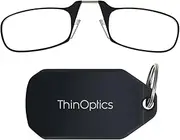 ThinOptics Keychain Case and Readers Rectangular Reading Glasses, Black Case/Black Frames, 44 mm