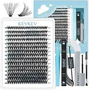 KevKev Lash Extension Kit 300Pcs Individual Lashes Kit Lash Clusters Kit DIY Eyelash Extension Kit with Lash Bond and Seal Lash Applicator Wispy Lashes Look Like Extensions (40D, D-10-18mix)