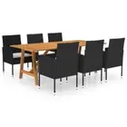 Garden Dining Set For 6 Person PE Rattan Chair With Cushions And Wooden Table