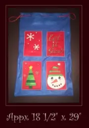 LARGE BLUE CHRISTMAS GIFT BAG MEASURES 29"x18.5" DRAWSTRING SNOWMAN LET IT SNOW