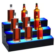 LED Lighted Liquor Bottle Display Shelf - 24 Inch 3 Step Wine Bottle Shelf