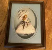 VTG ANTIQUE FRAMED LACE,RIBBON,DOLL GIRL IN OLD DRESS PICTURE ART