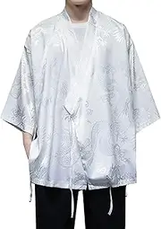 [Generic] Spring and Summer Tang Suit,Chinese Style Men's Retro Chinese Dragon Pattern Japanese Large Size Jacket Men Breathable Skin-Friendly