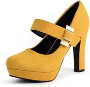 [Hykytyhk] Women's Platform High Chunky Heel Pumps Round Toe Buckle Strap Party Shoes